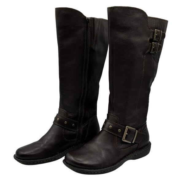 Boc Womens 9M Dark Brown Leather Mid-Calf Riding Boots With Buckles Biker Shoes - Picture 1 of 16